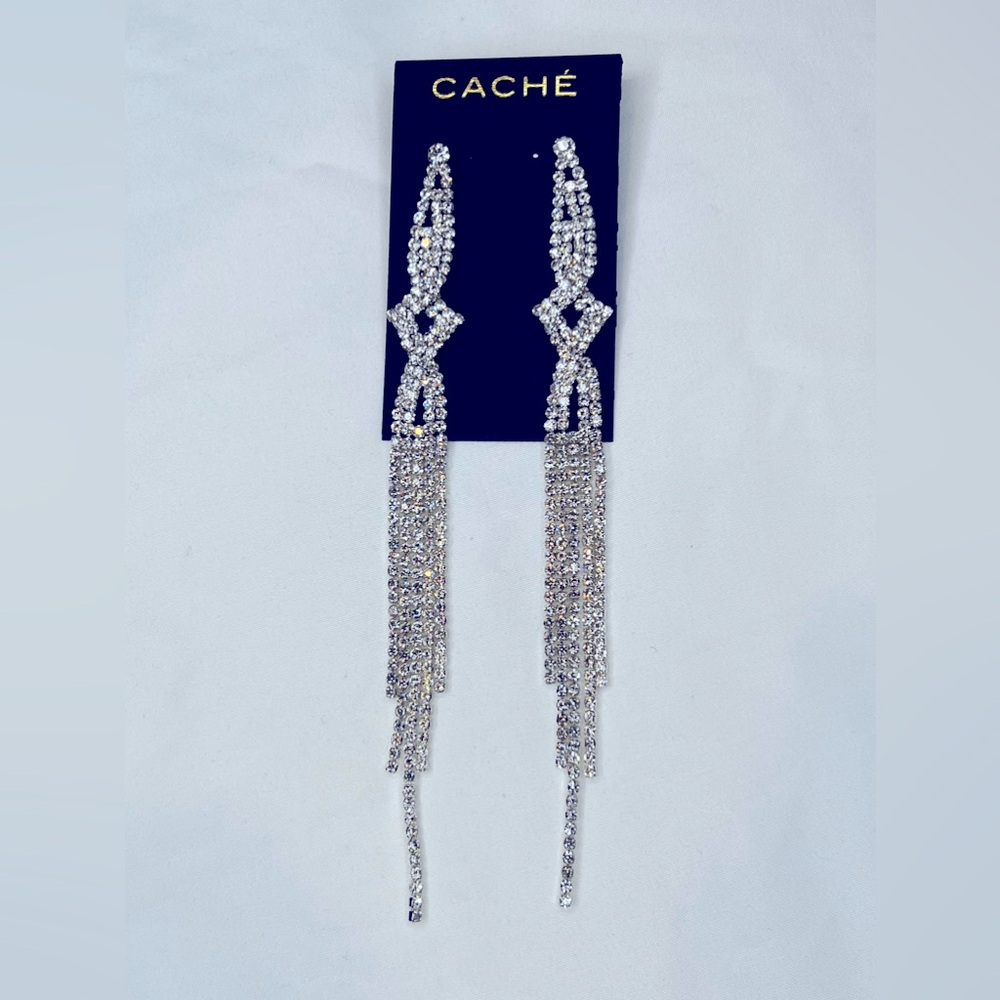 Caché Stunning Silver Crystal Chandelier Dangle Drop Earrings NWT